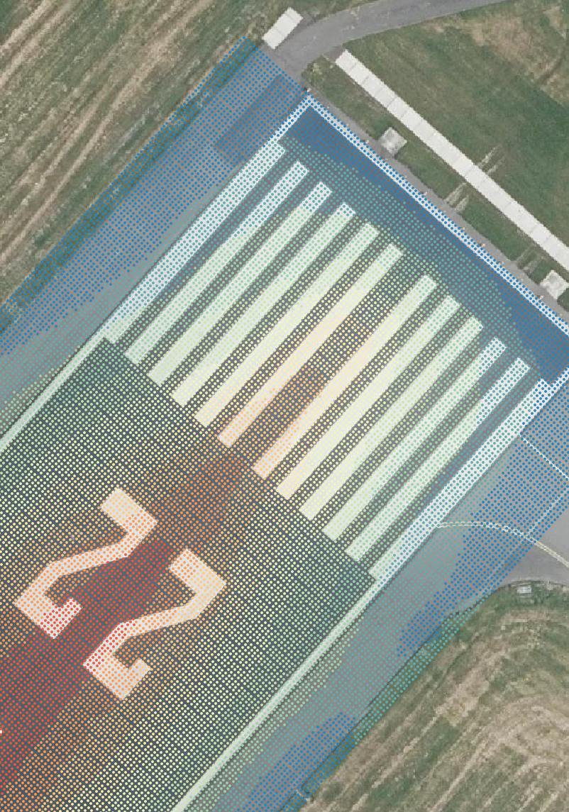 EHAM runway threshold markings with precision survey grid overlay
