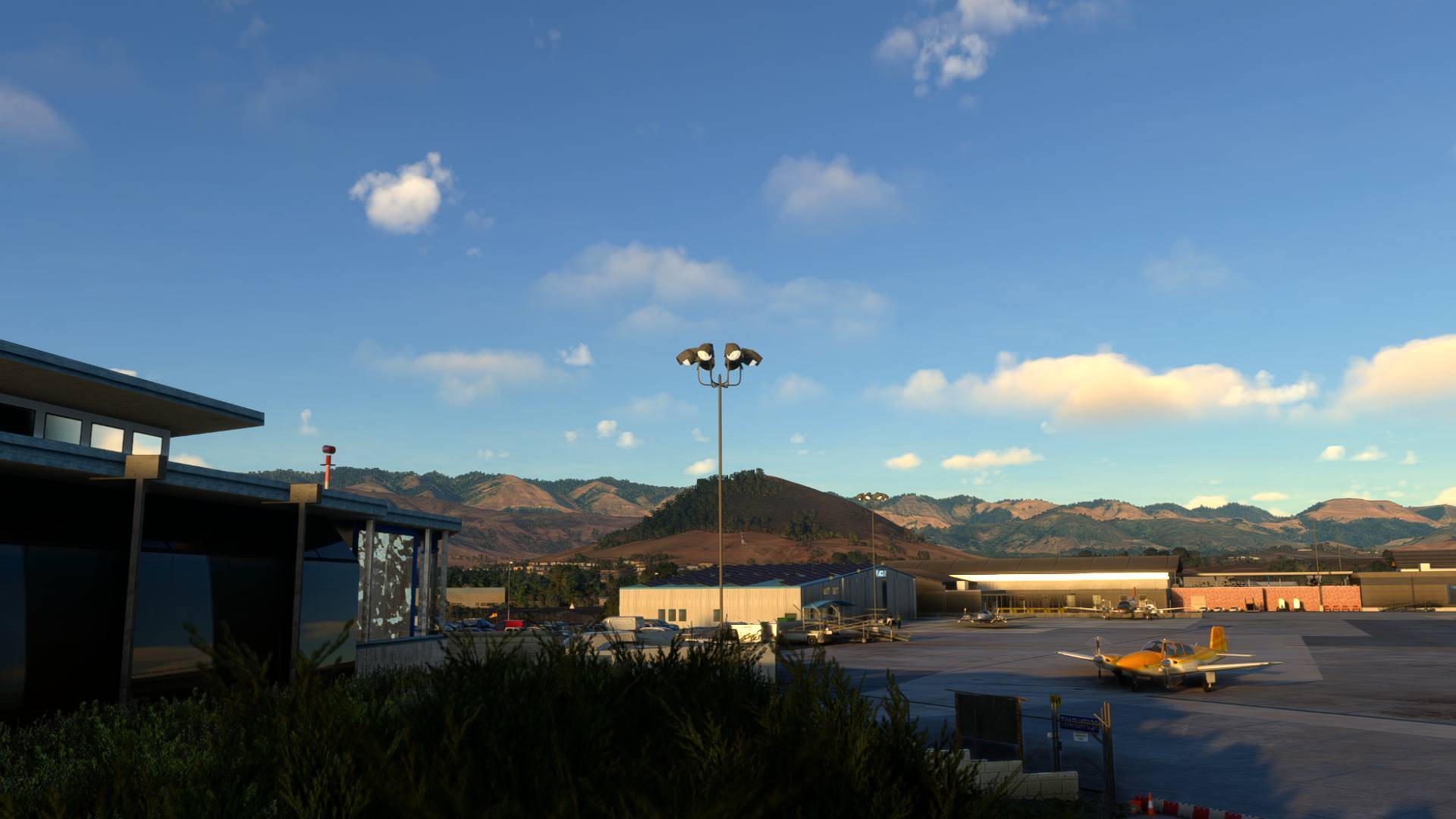 KSBP apron view with terminal building and Santa Lucia Range backdrop